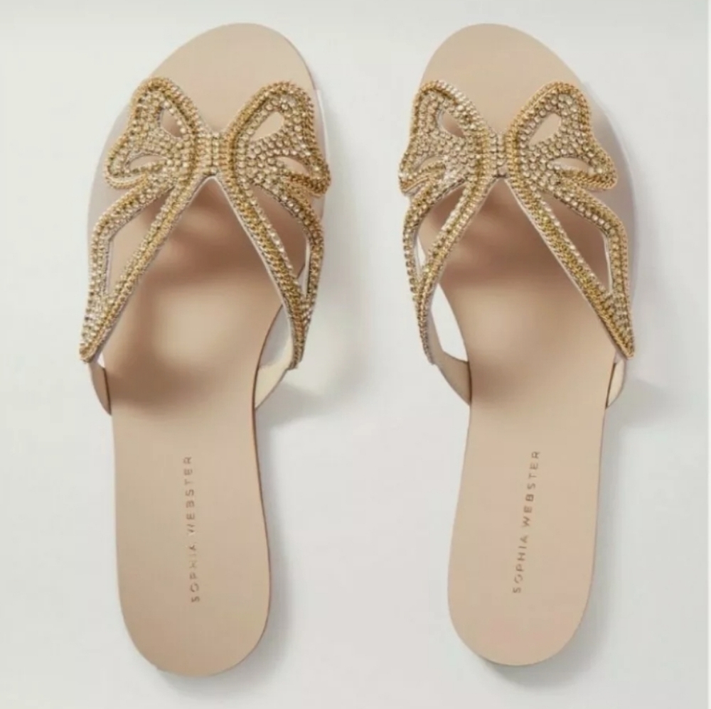 Sophia Webster Madam Butterfly Embellished PVC Slides NIB